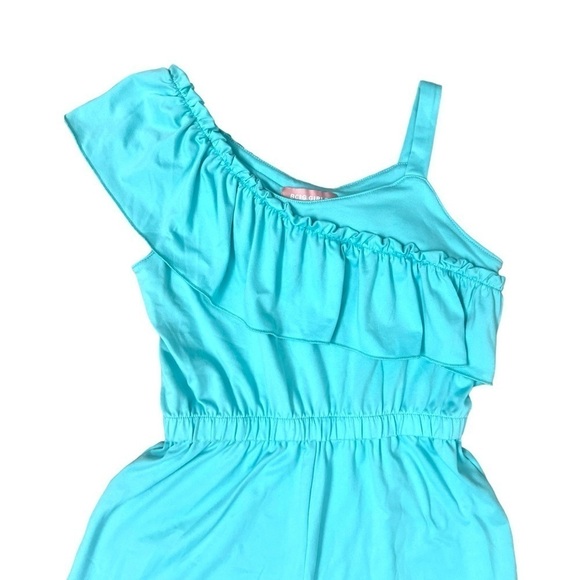 BCBG Girls Teal Ruffle Shoulder Romper - Size 7/8 - Picture 2 of 9